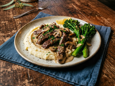 Creamy Mushroom & Garlic Steak Strips