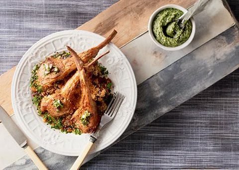 Lamb Cutlets with Mint Pesto + Couscous